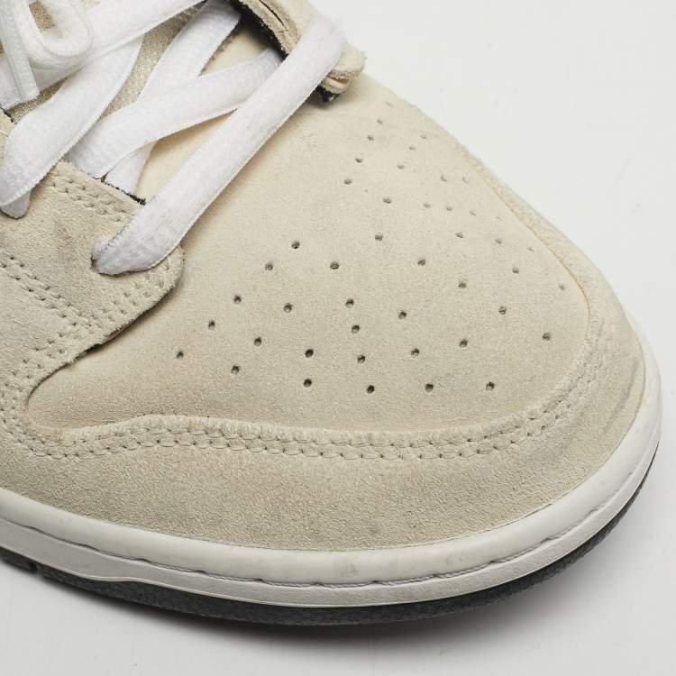 Pre Owned Nike SB Dunk Truck It Size 45 Cream/Blue Suede and Patent Leather Low Top Sneakers