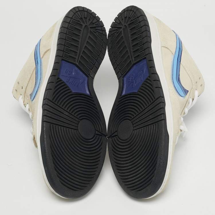 Pre Owned Nike SB Dunk Truck It Size 45 Cream/Blue Suede and Patent Leather Low Top Sneakers