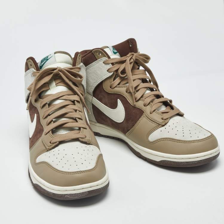 Pre Owned Nike Dunk Light Chocolate Size 45.5 Multicolor Leather and Suede High Top Sneakers