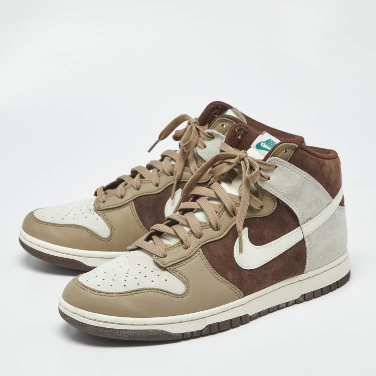 Pre Owned Nike Dunk Light Chocolate Size 45.5 Multicolor Leather and Suede High Top Sneakers