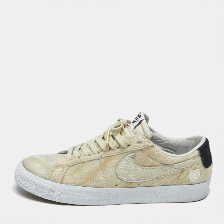 Pre Owned Nike SB Blazer Medicom Toy Size 45.5 Cream Calf Hair Low Top Sneakers