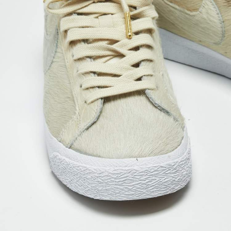 Pre Owned Nike SB Blazer Medicom Toy Size 45.5 Cream Calf Hair Low Top Sneakers