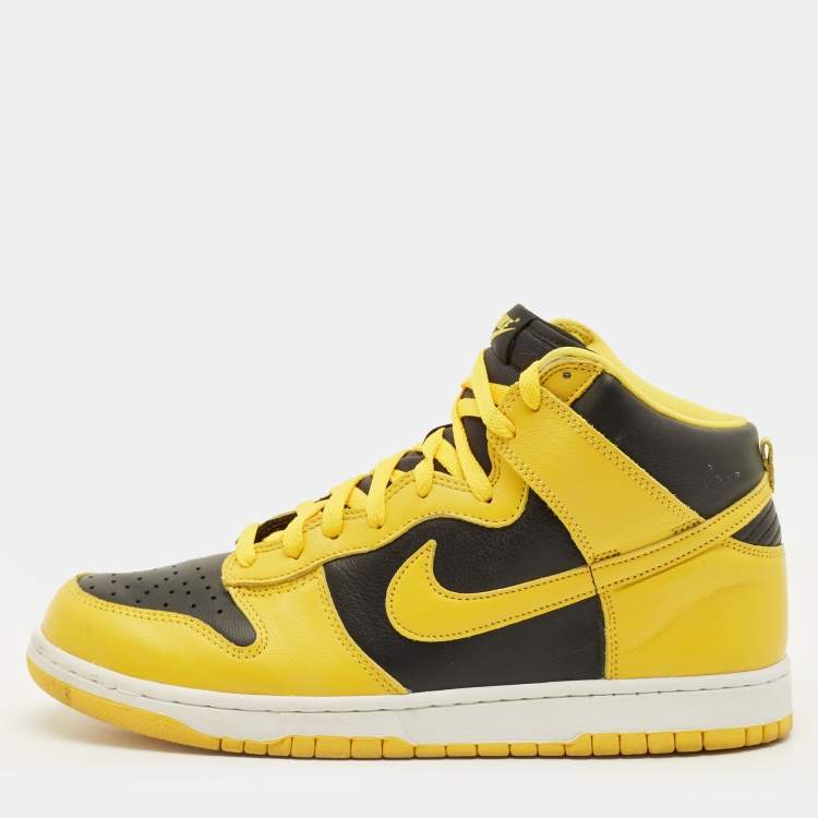 Pre Owned Nike Dunk Iowa Size 45.5 Yellow/Black Leather High Top Sneakers