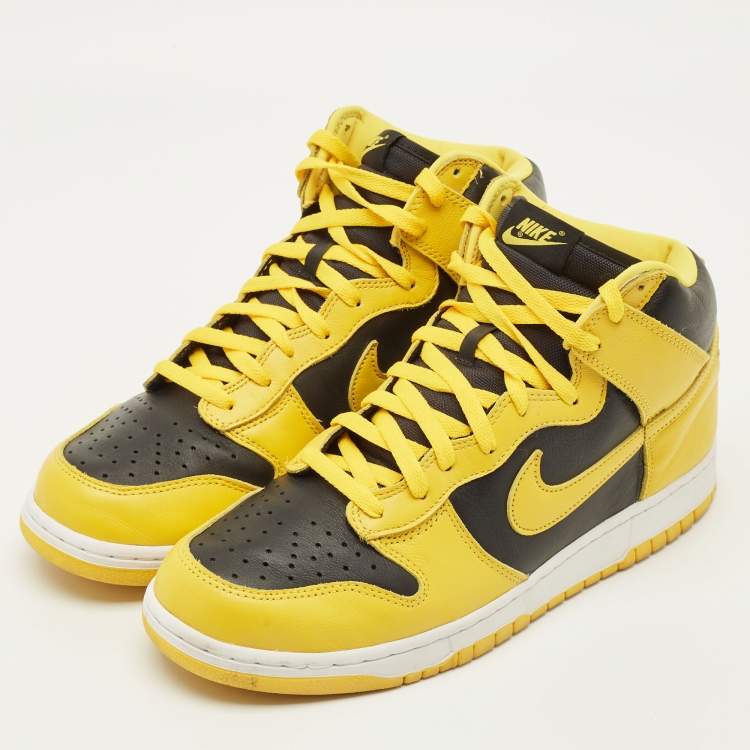 Pre Owned Nike Dunk Iowa Size 45.5 Yellow/Black Leather High Top Sneakers