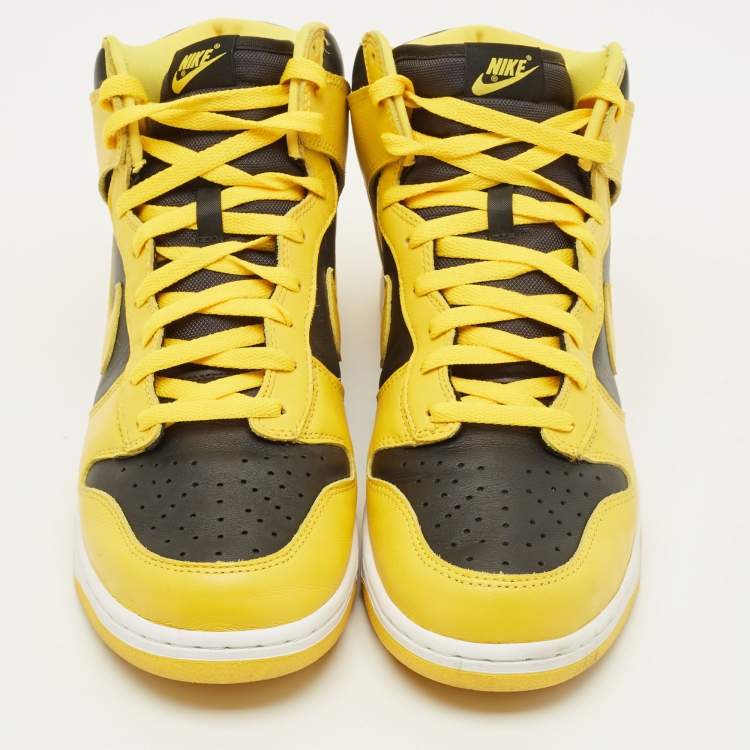 Pre Owned Nike Dunk Iowa Size 45.5 Yellow/Black Leather High Top Sneakers