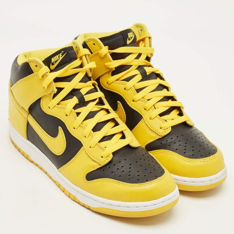 Pre Owned Nike Dunk Iowa Size 45.5 Yellow/Black Leather High Top Sneakers