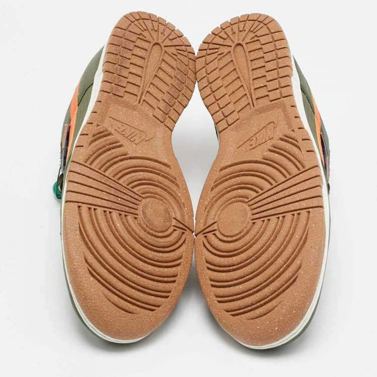 Pre Owned Nike Dunk Next Nature Sequoia Size 45.5 Green/Orange Quilted Fabric and Leather Low Top Sneakers