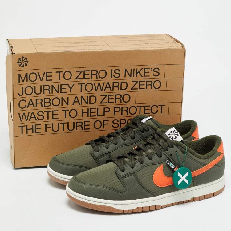 Pre Owned Nike Dunk Next Nature Sequoia Size 45.5 Green/Orange Quilted Fabric and Leather Low Top Sneakers