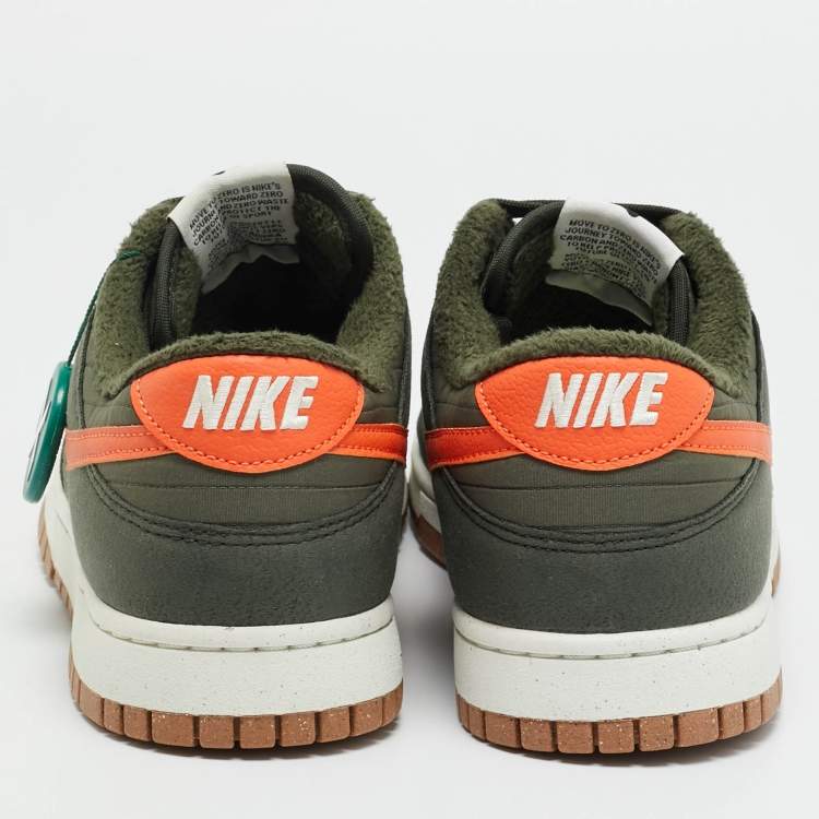 Pre Owned Nike Dunk Next Nature Sequoia Size 45.5 Green/Orange Quilted Fabric and Leather Low Top Sneakers