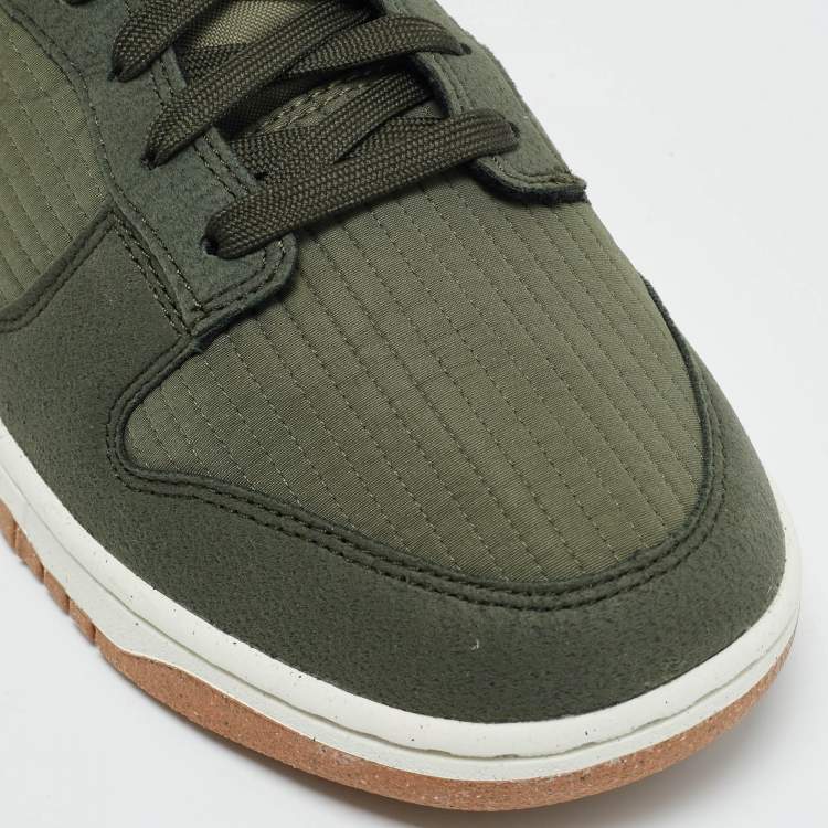 Pre Owned Nike Dunk Next Nature Sequoia Size 45.5 Green/Orange Quilted Fabric and Leather Low Top Sneakers
