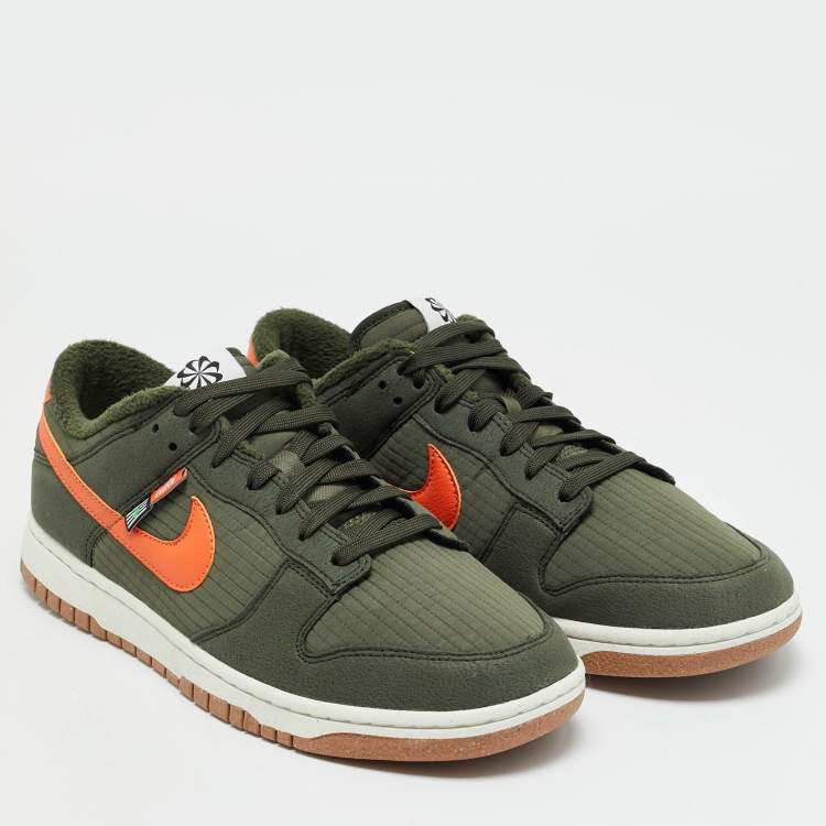 Pre Owned Nike Dunk Next Nature Sequoia Size 45.5 Green/Orange Quilted Fabric and Leather Low Top Sneakers