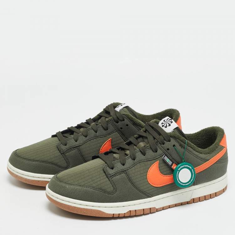 Pre Owned Nike Dunk Next Nature Sequoia Size 45.5 Green/Orange Quilted Fabric and Leather Low Top Sneakers