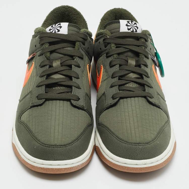 Pre Owned Nike Dunk Next Nature Sequoia Size 45.5 Green/Orange Quilted Fabric and Leather Low Top Sneakers
