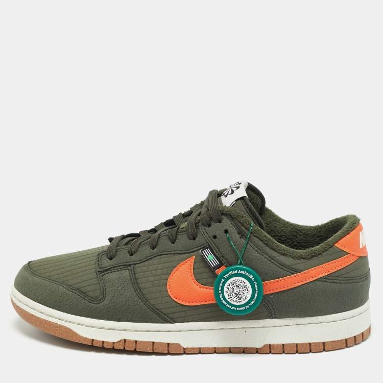 Pre Owned Nike Dunk Next Nature Sequoia Size 45.5 Green/Orange Quilted Fabric and Leather Low Top Sneakers