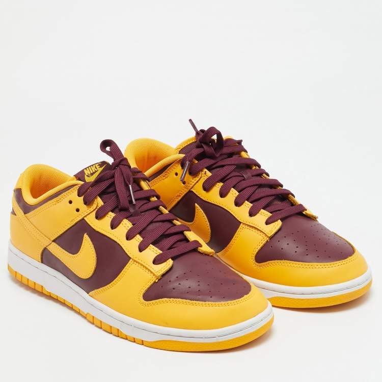 Pre Owned Nike Dunk Arizona State Size 45 Yellow/Burgundy Leather Low Top Sneakers