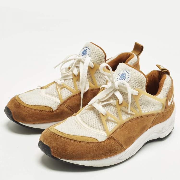 Pre Owned Nike Air Trainer 1 Size 46 Brown/White Knit Fabric and Suede Lace Up Sneakers