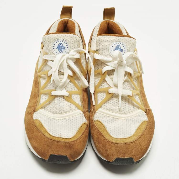 Pre Owned Nike Air Trainer 1 Size 46 Brown/White Knit Fabric and Suede Lace Up Sneakers