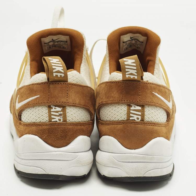 Pre Owned Nike Air Trainer 1 Size 46 Brown/White Knit Fabric and Suede Lace Up Sneakers
