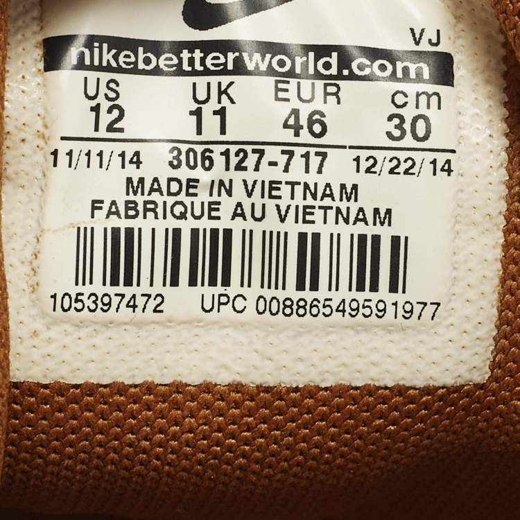 Pre Owned Nike Air Trainer 1 Size 46 Brown/White Knit Fabric and Suede Lace Up Sneakers