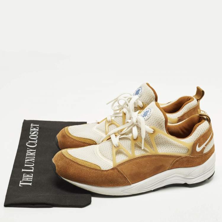 Pre Owned Nike Air Trainer 1 Size 46 Brown/White Knit Fabric and Suede Lace Up Sneakers