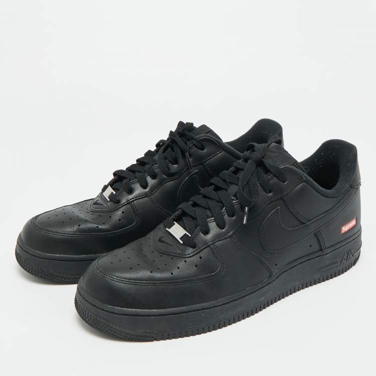 Pre Owned Nike air force 1 low Supreme Size 45.5 Black Leather Lace Up Sneakers