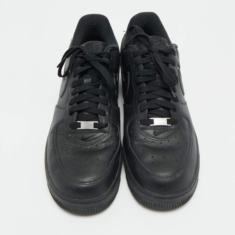 Pre Owned Nike air force 1 low Supreme Size 45.5 Black Leather Lace Up Sneakers