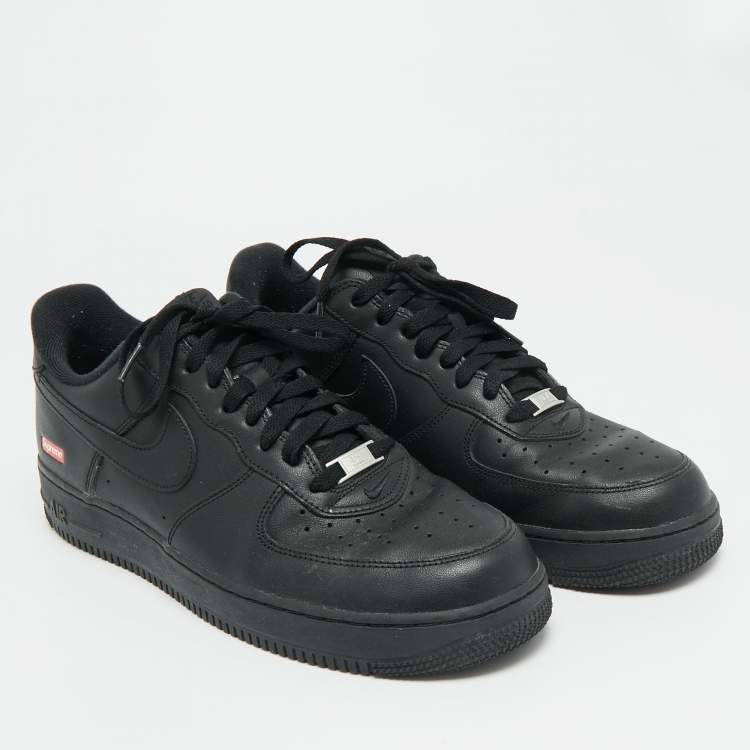 Pre Owned Nike air force 1 low Supreme Size 45.5 Black Leather Lace Up Sneakers