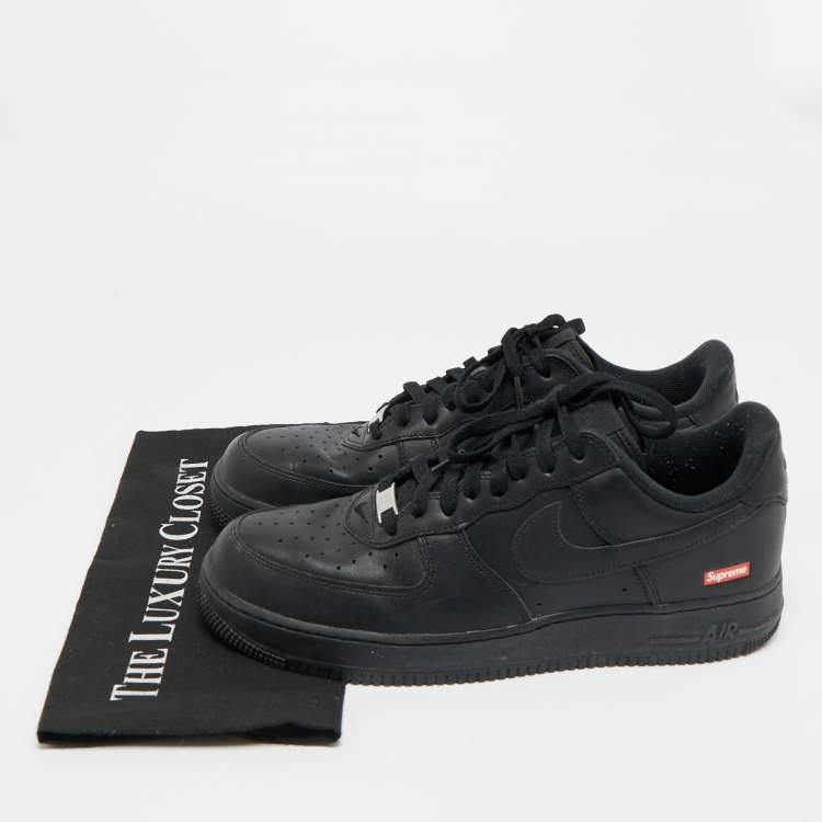 Pre Owned Nike air force 1 low Supreme Size 45.5 Black Leather Lace Up Sneakers