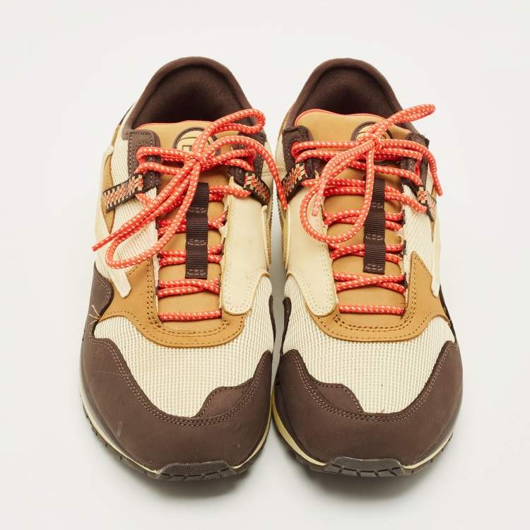 Pre Owned Nike Air Max 1 Size 44.5 Tricolor Mesh and Nubuck Leather Travis Scott Cactus Jack Baroque  Lace Up Sneakers