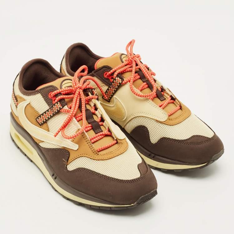 Pre Owned Nike Air Max 1 Size 44.5 Tricolor Mesh and Nubuck Leather Travis Scott Cactus Jack Baroque  Lace Up Sneakers