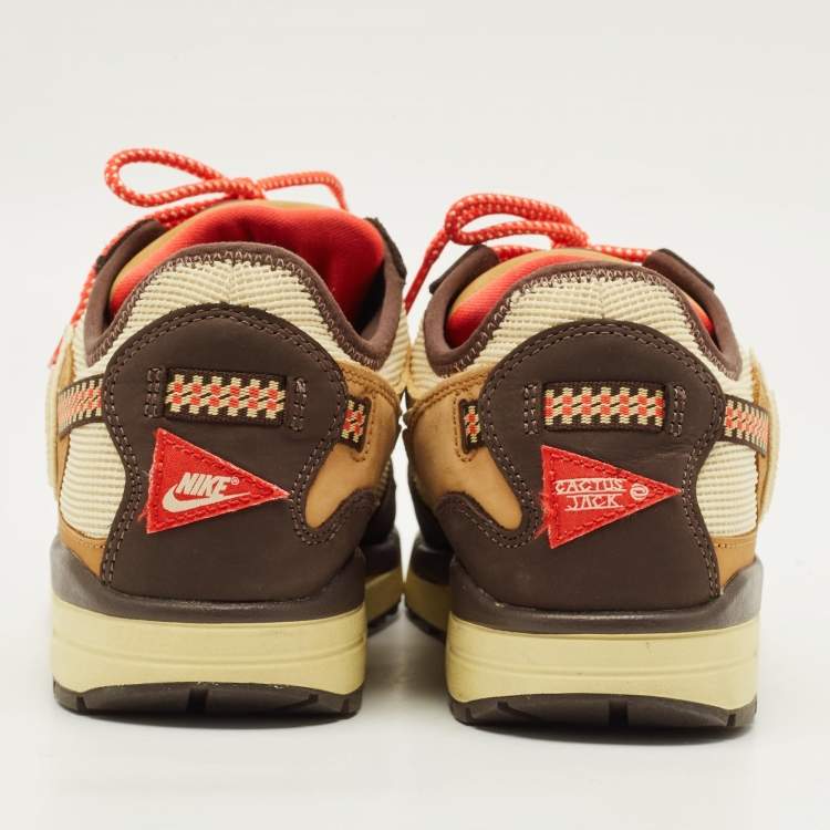 Pre Owned Nike Air Max 1 Size 44.5 Tricolor Mesh and Nubuck Leather Travis Scott Cactus Jack Baroque  Lace Up Sneakers