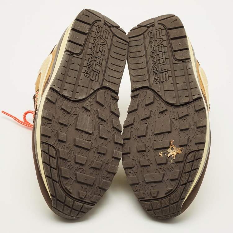 Pre Owned Nike Air Max 1 Size 44.5 Tricolor Mesh and Nubuck Leather Travis Scott Cactus Jack Baroque  Lace Up Sneakers