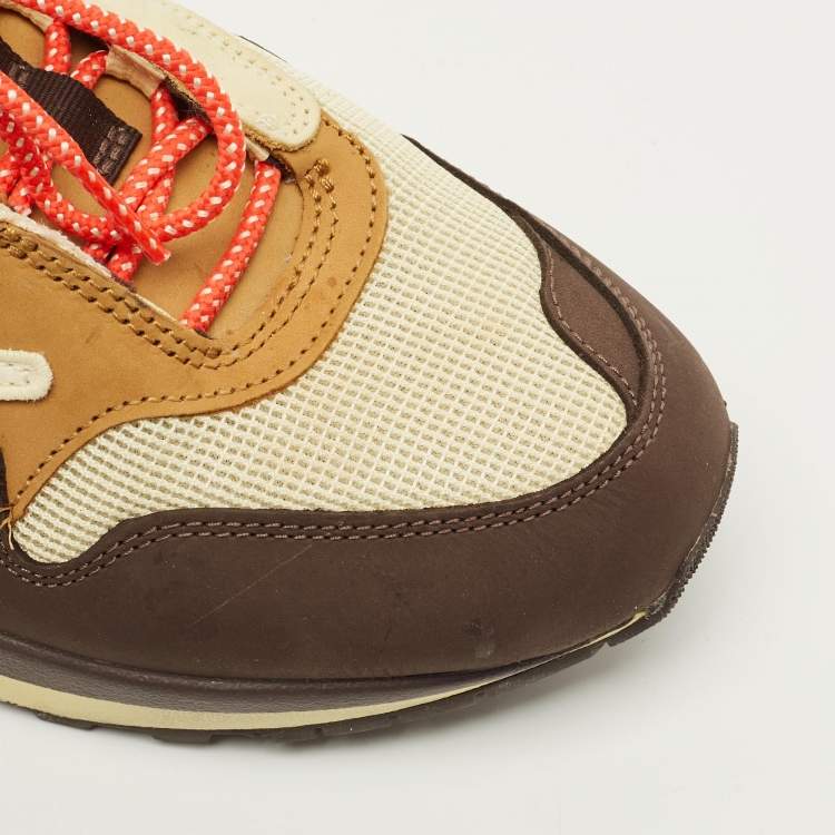 Pre Owned Nike Air Max 1 Size 44.5 Tricolor Mesh and Nubuck Leather Travis Scott Cactus Jack Baroque  Lace Up Sneakers