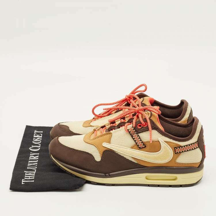 Pre Owned Nike Air Max 1 Size 44.5 Tricolor Mesh and Nubuck Leather Travis Scott Cactus Jack Baroque  Lace Up Sneakers