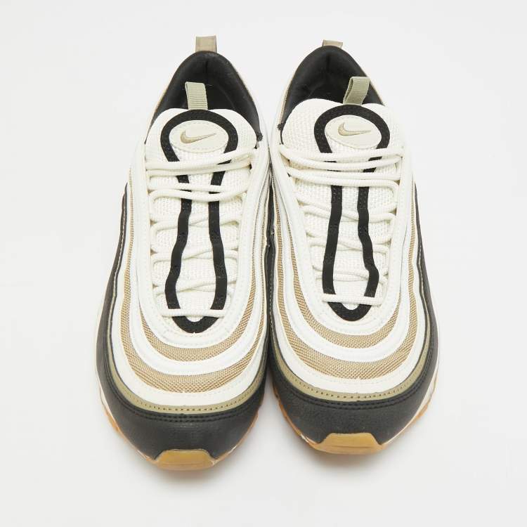 Pre Owned Nike Air Max 97 Size 42.5 Tricolor Leather and Mesh Neutral Olive Gum  Lace Up Sneakers