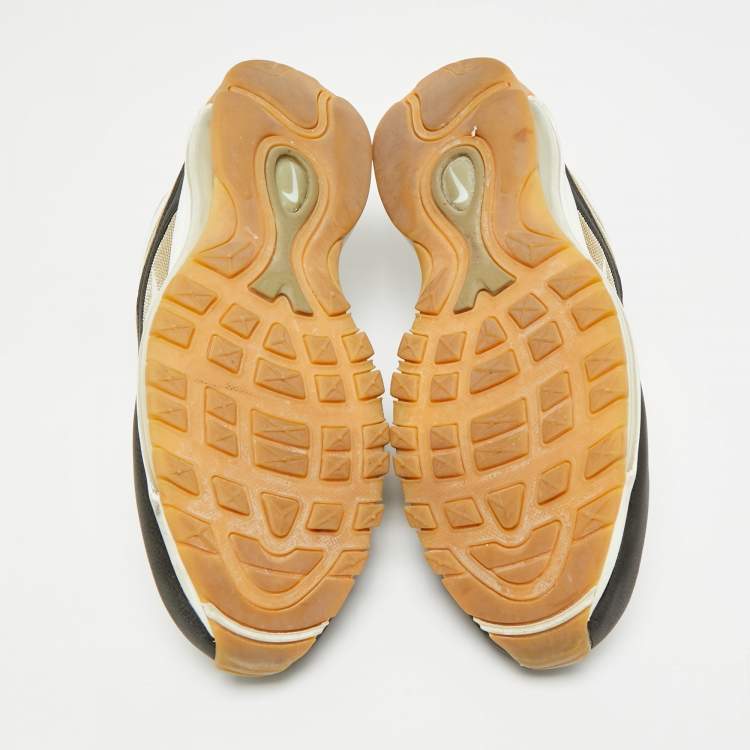 Pre Owned Nike Air Max 97 Size 42.5 Tricolor Leather and Mesh Neutral Olive Gum  Lace Up Sneakers