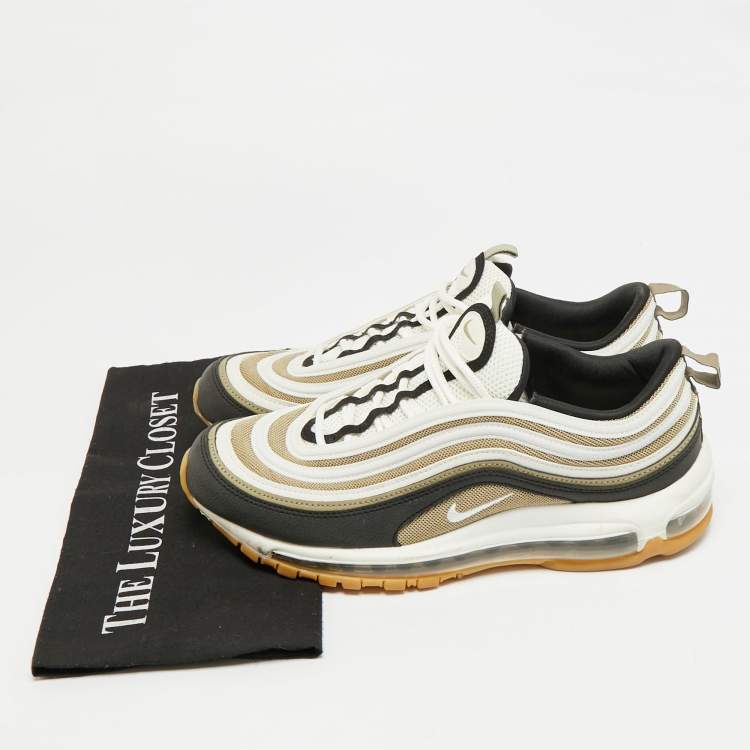 Pre Owned Nike Air Max 97 Size 42.5 Tricolor Leather and Mesh Neutral Olive Gum  Lace Up Sneakers