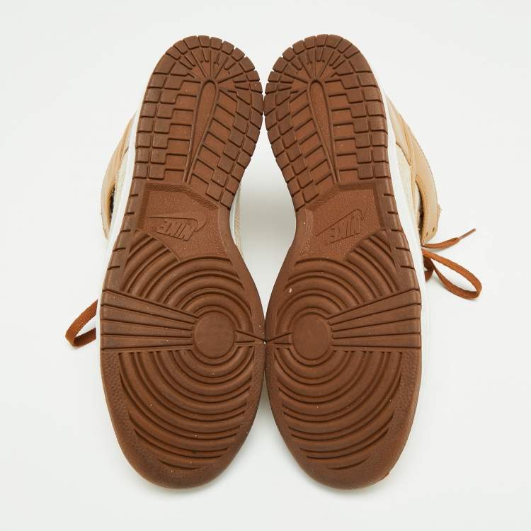 Pre Owned Nike  Light Brown Leather And Canvas Dunk High Acorn Sneakers Size 44