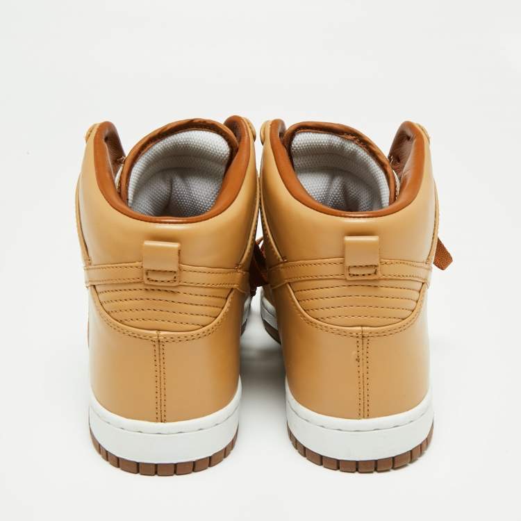 Pre Owned Nike  Light Brown Leather And Canvas Dunk High Acorn Sneakers Size 44