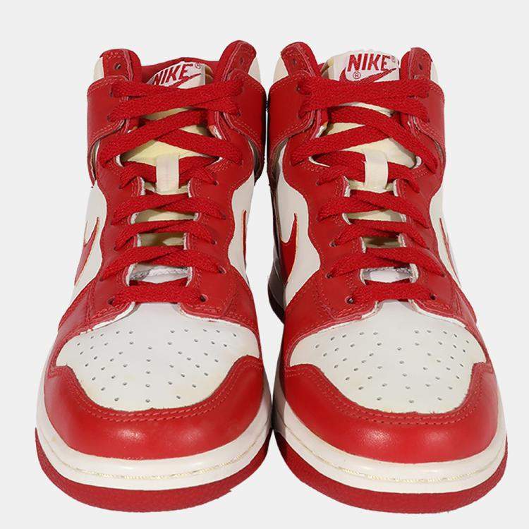 Pre Owned Nike Red/White Dunk High Sneakers 1999 Size US 7.5/EU 40.5