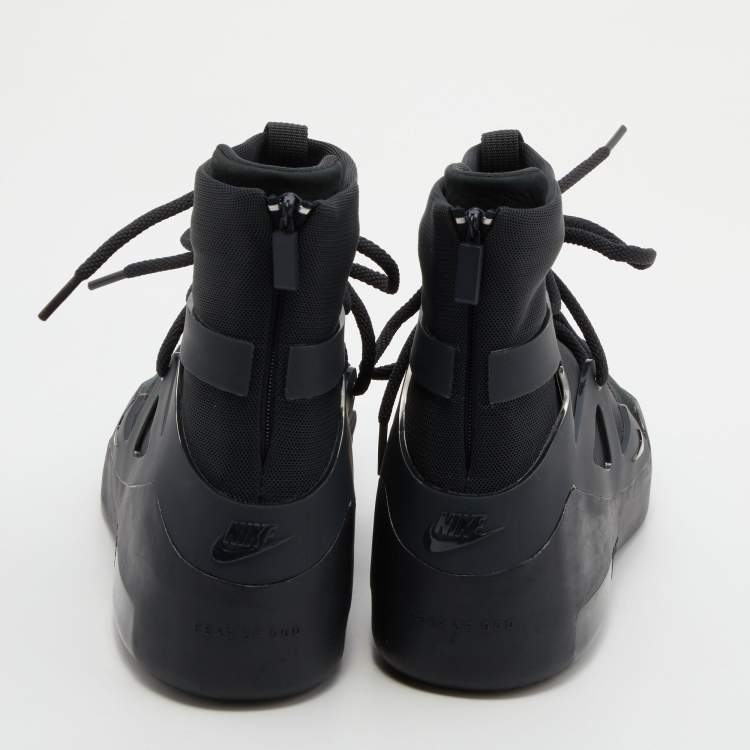 Pre Owned Nike Air X Fear Of God Black Leather and Mesh High Top Sneakers Size 42.5