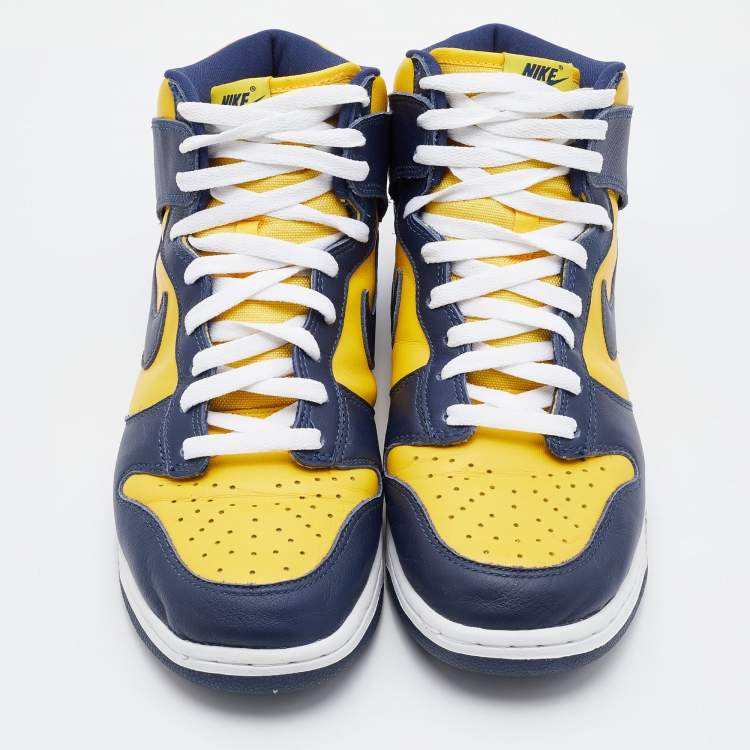 Pre Owned Nike Blue/Yellow Leather Dunk Michigan High Top Sneakers Size 45