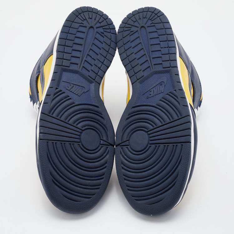 Pre Owned Nike Blue/Yellow Leather Dunk Michigan High Top Sneakers Size 45