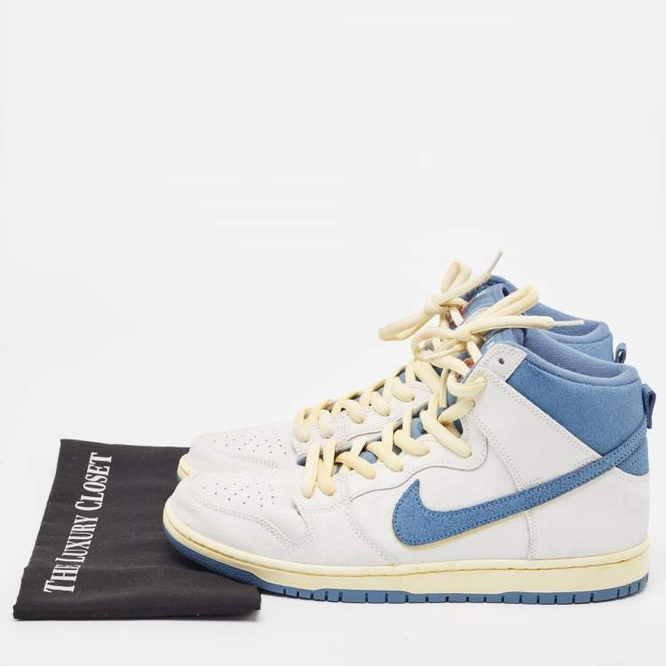 Pre Owned Nike SB Dunk White/Blue Leather Atlas Lost High Sneakers Size 45.5