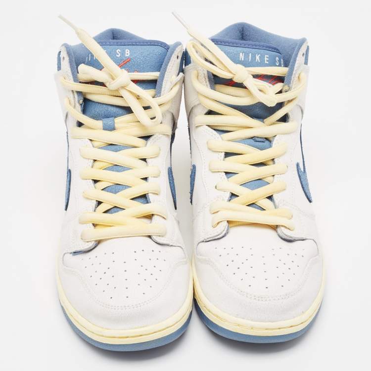 Pre Owned Nike SB Dunk White/Blue Leather Atlas Lost High Sneakers Size 45.5