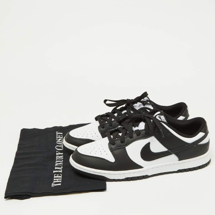 Pre Owned Nike Black/White Leather Dunk Low Top Sneakers Size 45