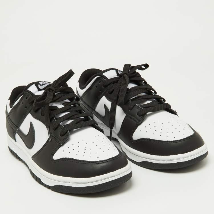 Pre Owned Nike Black/White Leather Dunk Low Top Sneakers Size 45