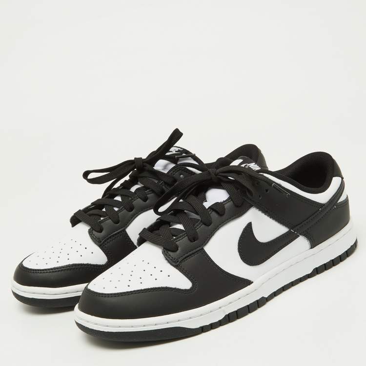 Pre Owned Nike Black/White Leather Dunk Low Top Sneakers Size 45