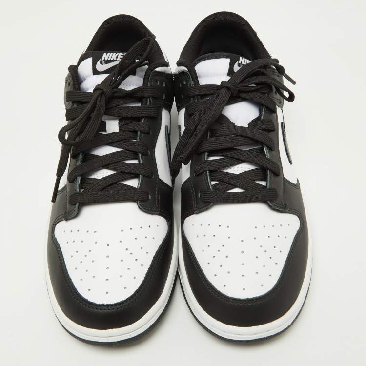 Pre Owned Nike Black/White Leather Dunk Low Top Sneakers Size 45