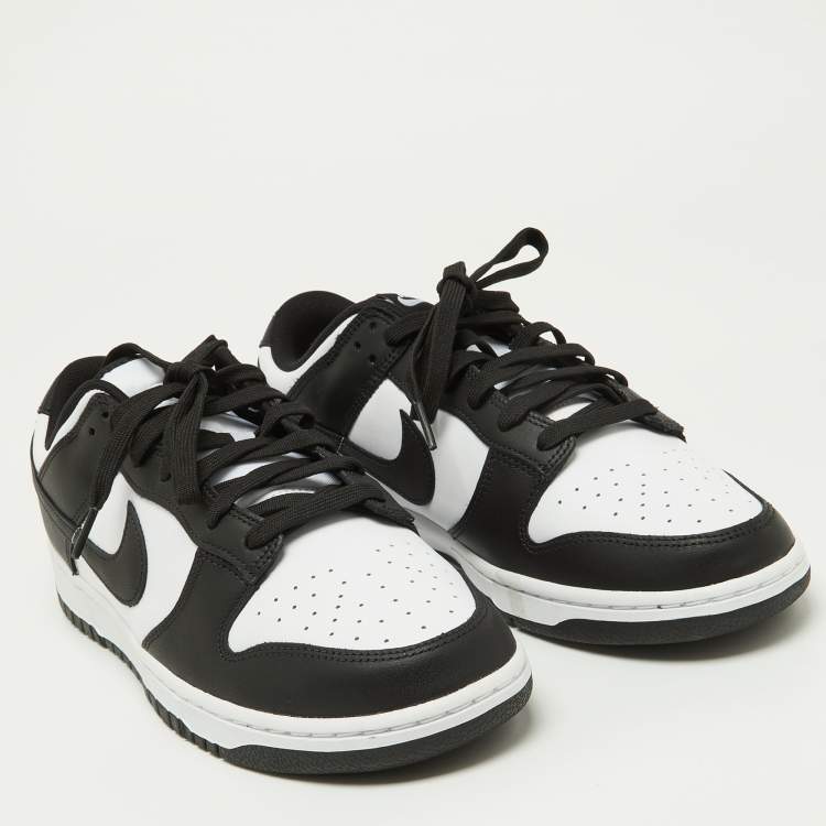 Pre Owned Nike Black/White Leather Dunk Low Top Sneakers Size 46
